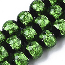 Green Handmade Silver Foil Lampwork Beads Strands, Round, Green, 11.5~12.5x11~12mm, Hole: 1mm, about 40pcs/Strand, 17.72 inch