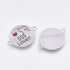 Stainless Steel Color 304 Stainless Steel Links connectors, with Enamel, Love Pet Theme, Flat Round with Word Dog Lover, Stainless Steel Color, 21x15.5x0.7mm, Hole: 1.4mm