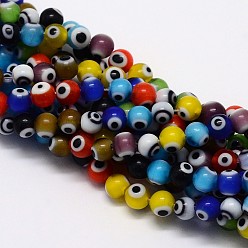 Color mezclado Hechos a mano de cristal de murano mal ojo hebras de perlas redondas, color mezclado, 4 mm, agujero: 1 mm, sobre 100 unidades / cadena, 14.56 pulgada