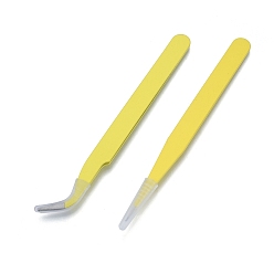 Jaune 401 jeu de pincettes en acier inoxydable, avec des pincettes à pointes plates et courbées, jaune, 10.7~11.05x0.8~0.9x0.25~0.3 cm, 2 pièces / kit