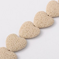 Beige Synthetic Lava Rock Bead Strands, Heart, Dyed, Beige, 27~30x28~30x8~10mm, Hole: 1mm, about 15pcs/strand, 15.3 inch