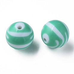 Aigue-marine Perles acryliques à rayures opaques, ronde, aigue-marine, 24mm, trou: 4 trou mm: 4 mm, environ55 pcs / 500 g.