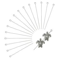 Stainless Steel Color 304 Stainless Steel Eye Pins, for Jewelry Making, Stainless Steel Color, 21 Gauge, 50mm, Hole: 2mm, Pin: 0.7mm