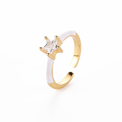 Белый Манжеты с латунной эмалью, открытые кольца, пасьянс кольца, с четким кубического циркония, без никеля , звезда, золотые, белые, размер США 7 (17.3 мм)
