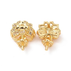 Real 18K Gold Plated Brass Flower Cup Peg Bails, with Cystal Rhinestones, Real 18K Gold Plated, 13x10x5.2mm, Pin: 1mm