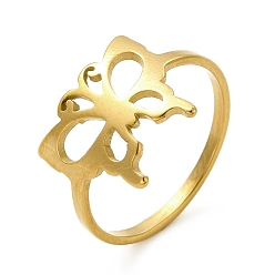 Золотой Ионное покрытие (ip) классическое 201 кольца для пальцев из нержавеющей стали, полые женские кольца с широкой полосой в форме бабочки, золотые, внутренний диаметр: 17 мм, Бабочка: 12.5x14 mm