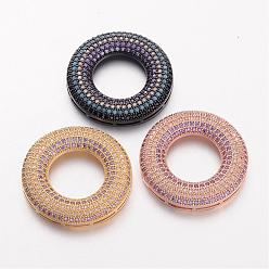 Couleur Mélangete Laiton cubes pendentifs zircone, liens multi-brins, donut, couleur mixte, 27x5mm, Trou: 0.7x6mm
