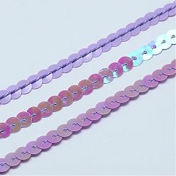 Lilac AB-Color Plastic Paillette Beads, Sequins Beads, Ornament Accessories, Flat Round, Lilac, 6mm, about 100yards/roll