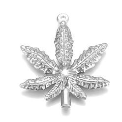 Stainless Steel Color 304 Stainless Steel Pendants, Pot Leaf/Hemp Leaf Shape, Weed Charms, Stainless Steel Color, 35.4x30x3.4mm, Hole: 1.6mm