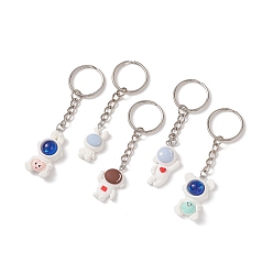 Mixed Color Cute Cartoon Astronaut Resin Pendant Keychain, with Iron Findings, Mixed Color, 8.35~9cm