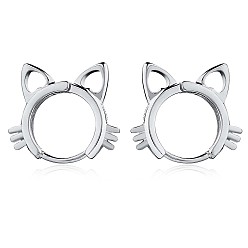 Platinum Women Cat Brass Leverback Earrings, Cute Kitty Face Earrings Jewelry Gift for Lovers Women Birthday Christmas, Platinum, 16x18.2mm