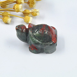 Héliotrope Bloodstone naturel affichage décorations, ornement feng shui tortue pour la longévité, pour bureau à domicile, 38~42x25~27x20mm