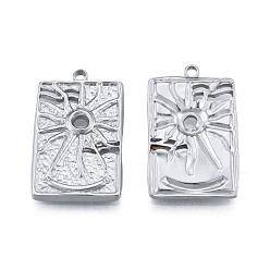 Stainless Steel Color 304 Stainless Steel Pendants, Rectangle with Sun, Stainless Steel Color, 30x18.5x3mm, Hole: 2mm
