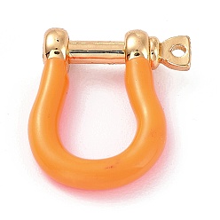 Naranja Cierres de grillete de ancla de anillo en D de esmalte de latón, real 18 k chapado en oro, para hacer pulseras, naranja, 18x15~17x4.5~5 mm, agujero: 8 mm