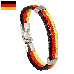 Black Flag Color Imitation Leather Triple Line Cord Bracelet with Alloy Clasp, Germany Theme Jewelry for Women, Black, 8-5/8 inch(22cm)