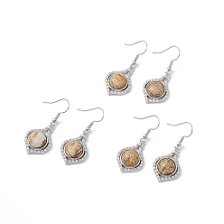 Jaspe Image Boucles d'oreilles pendantes avec vase en jaspe naturel, bijoux en laiton platine pour femme, 40mm, pin: 0.5 mm