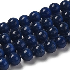 Azul Oscuro Abalorios de ojos de gato, rondo, azul oscuro, 12 mm, agujero: 1.5 mm, sobre 32 unidades / cadena, 14.5 pulgada