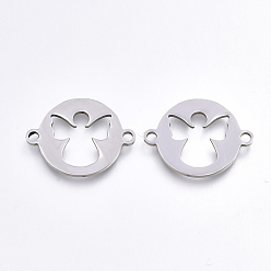 Stainless Steel Color 201 Stainless Steel Links connectors, Laser Cut Links, Flat Round with Angel, Stainless Steel Color, 15.5x20x1mm, Hole: 1.5mm