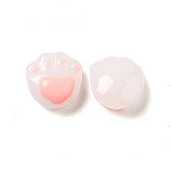 Pink Perles de verre opaques, impression de griffe de chat, rose, 14.5x14.5x7.8mm, Trou: 1.2mm