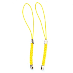 Gold Polyester Cord Mobile Straps, with Platinum Plated Iron Findings, Gold, 8~9cm