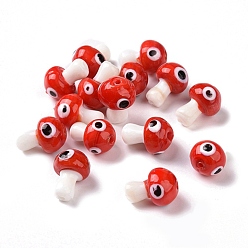 Красный Ручной зло бусины глаз, форма грибов, красные, 16.5~18x11.5~13x11.5~13 мм, отверстие : 1.6~2 мм