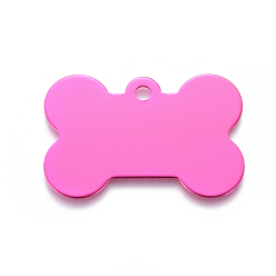 Deep Pink Pet Aluminium Pendants, Stamping Blank Tag, Bone, Deep Pink, 25x38x1mm, Hole: 3mm