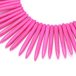 Deep Pink Synthetic Turquoise Graduated Spike Beads Strands, Tusk Shape, Deep Pink, 20~49x4.5~5mm, Hole: 1.2mm, about 99pcs/strand, 16.9~17.7 inch(43~45cm)