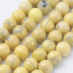 Champagne Yellow Natural Howlite Beads Strands, Dyed, Round, Champagne Yellow, 8mm, Hole: 1mm, about 48pcs/strand, 15.4 inch(39cm)