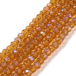 Oro Abalorios de vidrio electrochapa, medio arco iris chapado, facetados, Rondana plana, oro, 3.5x3 mm, agujero: 0.4 mm, sobre 123~127 unidades / cadena, 13.7~14.1 pulgada (35~36 cm)