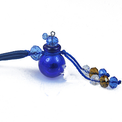 Dark Blue Lampwork Perfume Bottle Pendant Necklace with Polyester Chains and Plastic Dropper, Dark Blue, 11.42~14.96 inch(29~38cm)