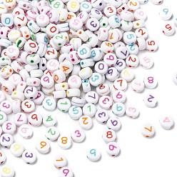 Couleur Mélangete Perles acryliques opaque rondes plates, perles de numéros, couleur mixte, 7x3mm, trou: 2 mm, environ 3600 pcs / 500 g