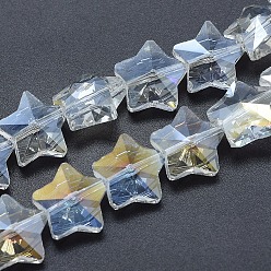 AB Color Plated Electroplate Glass Beads Strands, Faceted, Star, AB Color Plated, 13x13.5x7.5mm, Hole: 1mm, about 25pcs/strand, 10.6 inch(27cm)