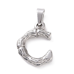Letter C 304 Stainless Steel Pendants, Bamboo Style, Stainless Steel Color, Letter.C, 18x13.6x3.7mm, Hole: 7x4mm
