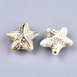 Linen Handmade Porcelain Beads, Fancy Antique Glazed Porcelain, Starfish/Sea Stars, Linen, 35~36x37~38x15~17mm, Hole: 2~3mm