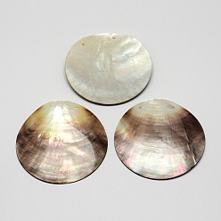 Mixed Color Flat Round Black Lip Shell Big Pendants, Mixed Color, 59x2mm, Hole: 3mm