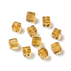 Verge D'or Verre imitation perles de cristal autrichien, facette, suqare, verge d'or, 4x4x4mm, Trou: 0.9mm