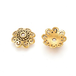 Antique Golden Tibetan Style Bead Caps, Cadmium Free & Lead Free , Flower, Antique Golden, 13.5x3mm, Hole: 2mm
