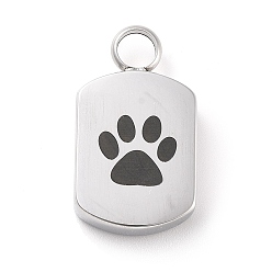 Stainless Steel Color 304 Stainless Steel Urn Pendants, Oval with Paw Print Pattern, Stainless Steel Color, 28x16x5.5mm, Hole: 5mm