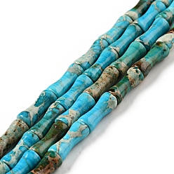 Бирюза Натуральные имперские нитки из бисера яшмы, окрашенные, колонка, бирюзовые, 13.5x5.5 мм, отверстие : 1.4 мм, около 31 шт / нитка, 16.54~16.65'' (42~42.3 см)