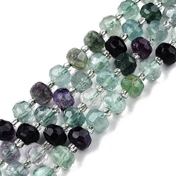 Fluorite Natural Fluorite Beads Strands, with Seed Beads, Faceted, Rondelle, 8x6mm, Hole: 1mm, about 20~22pcs/strand, 7.09 inch(18cm)