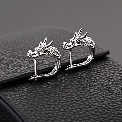 Platinum Alloy Dragon Hoop Earrings, Gothic Jewelry for Men Women, Platinum, 19x16.5x7mm
