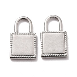 Stainless Steel Color 304 Stainless Steel Pendants, Lock, Stainless Steel Color, 16x10x2mm, Hole: 4x5.5mm