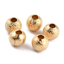 Real 24K Gold Plated Long-Lasting Plated Brass Beads, Textured Beads, Round, Real 24K Gold Plated, 5mm, Hole: 1.5mm