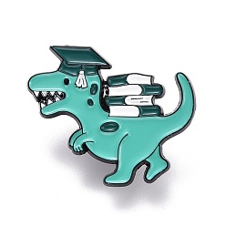Темно-бирюзовый Динозавр с книжной эмалевой булавкой, брошь из эмали из сплава животных для рюкзака, электрофорез черный, темные бирюзовый, 29x35x10.5 мм, контактный: 1 mm.