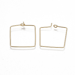 Real 18K Gold Plated Brass Earring Hooks, Nickel Free, Real 18K Gold Plated, Rectangle, 20 Gauge, 24.5~26x21~22x0.8mm, Pin: 0.8mm