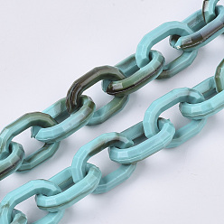 Dark Turquoise Handmade Acrylic Cable Chains, Imitation Gemstone Style, Two Tone Color, Faceted, Oval, Dark Turquoise, 25.5x18x6mm, about 39.37 inch(1m)/strand