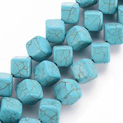 Turquoise Foncé Perles de pierres fines , perles synthétiques turquoise brins, cube, turquoise foncé, 10x10x10mm, Trou: 1.5mm, Environ 30 pcs/chapelet