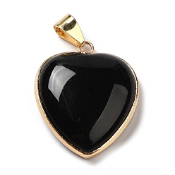 Black Agate Natural Black Agate Pendants, Heart Charms, with Golden Tone Iron and Brass Findings, 29x24~24.5x6~6.5mm, Hole: 7~7.3x3.8~4.3mm