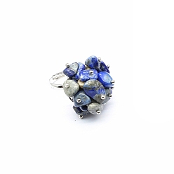 Lapis Lazuli Natural Lapis Lazuli Chips Adjustable Rings, Platinum Brass Ring, US Size 8(18.1mm)