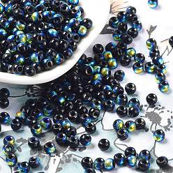Bleu De Prusse Perles de rocaille en verre, demi-plaqué, opaque couleurs arc en ciel, trou rond, ronde, null, 4x3mm, Trou: 1.2mm, 7500 pcs / livre